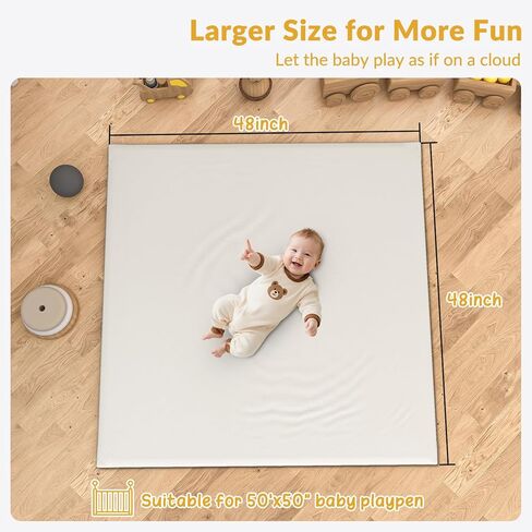 لعب الأطفال المبطن من الجلد الناعم الناعم النباتي مع حصيرة الرغوة الكثيفة سهلة المسح و 2 جوانب مقاومة للماء البطن وقت playmat تناسب 50 "x50" "، 2 دعم أعمدة لعبة الدعم. in Kuwait