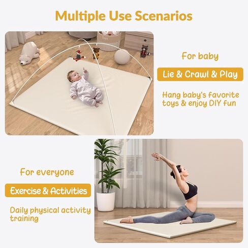 لعب الأطفال المبطن من الجلد الناعم الناعم النباتي مع حصيرة الرغوة الكثيفة سهلة المسح و 2 جوانب مقاومة للماء البطن وقت playmat تناسب 50 "x50" "، 2 دعم أعمدة لعبة الدعم. in Kuwait