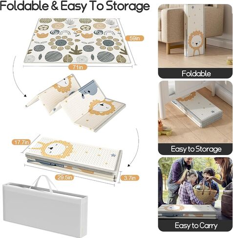 Mloong Baby Play Mat للأرضية ، 59 × 71 × 0.4 بوصة للطفل مع حقيبة حمل ، حصيرة لعب قابلة للطي ، حصيرة لعب الرغوة للأطفال ، حصيرة كارلوينج مقاومة للماء للطفل ، تلعب كبير للرضي in Kuwait
