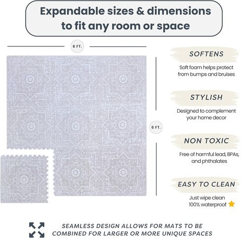 Little Landings Baby Play Mat for Floor - Eden (6x8ft) - Premium EVA Foam Play Mat for Babies & Toddlers (Ages 0-5+) - Non-Toxic Playmat for Tummy Time, Crawling & Playroom - Stylish & Comfortable in Saudi Arabia