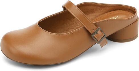 UBFEN Womens Mary Jane Mules Slip On Dressy Slides Chunky Low Heel Comfortable Round Toe Shoes in Saudi Arabia