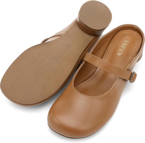 UBFEN Womens Mary Jane Mules Slip On Dressy Slides Chunky Low Heel Comfortable Round Toe Shoes in Saudi Arabia
