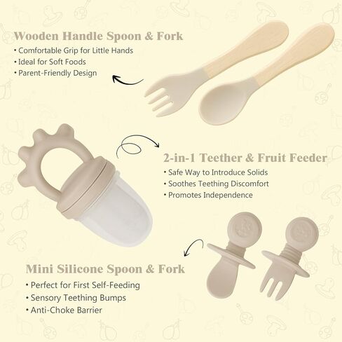 12 Piece BPA-Free Silicone Baby Feeding Set,Non-Slip Suction Plates,Soft Baby Bowls, Wooden Utensils & More ，Make Feeding Time Safe,Dishwasher Safe – Ideal for 6+ Months in Saudi Arabia