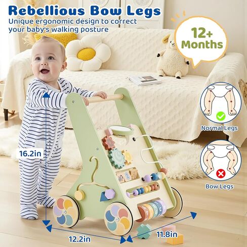 طفل دفع المشي للطفل الرضيع من 6 إلى 12 شهرًا ، لعبة Wooden Baby Walker Push ، وتعلم المشي ، ومشاة الأطفال للفتيات ، ومونتيسوري ووكر مع عجلات in Kuwait