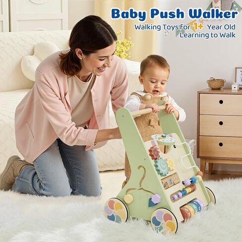 طفل دفع المشي للطفل الرضيع من 6 إلى 12 شهرًا ، لعبة Wooden Baby Walker Push ، وتعلم المشي ، ومشاة الأطفال للفتيات ، ومونتيسوري ووكر مع عجلات in Kuwait