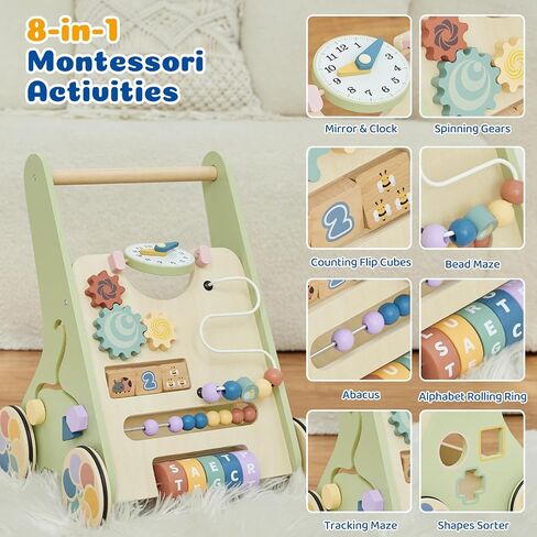 طفل دفع المشي للطفل الرضيع من 6 إلى 12 شهرًا ، لعبة Wooden Baby Walker Push ، وتعلم المشي ، ومشاة الأطفال للفتيات ، ومونتيسوري ووكر مع عجلات in Kuwait