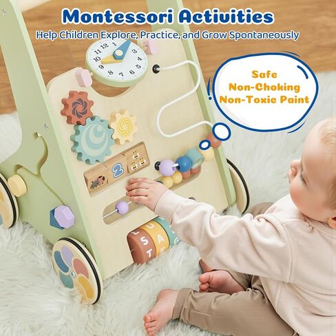 طفل دفع المشي للطفل الرضيع من 6 إلى 12 شهرًا ، لعبة Wooden Baby Walker Push ، وتعلم المشي ، ومشاة الأطفال للفتيات ، ومونتيسوري ووكر مع عجلات in Kuwait