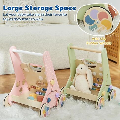 طفل دفع المشي للطفل الرضيع من 6 إلى 12 شهرًا ، لعبة Wooden Baby Walker Push ، وتعلم المشي ، ومشاة الأطفال للفتيات ، ومونتيسوري ووكر مع عجلات in Kuwait