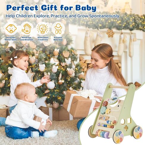 طفل دفع المشي للطفل الرضيع من 6 إلى 12 شهرًا ، لعبة Wooden Baby Walker Push ، وتعلم المشي ، ومشاة الأطفال للفتيات ، ومونتيسوري ووكر مع عجلات in Kuwait