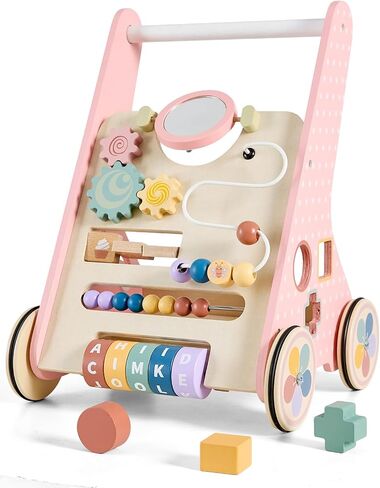طفل دفع المشي للطفل الرضيع من 6 إلى 12 شهرًا ، لعبة Wooden Baby Walker Push ، وتعلم المشي ، ومشاة الأطفال للفتيات ، ومونتيسوري ووكر مع عجلات in Kuwait