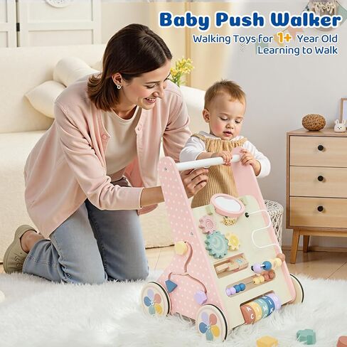 طفل دفع المشي للطفل الرضيع من 6 إلى 12 شهرًا ، لعبة Wooden Baby Walker Push ، وتعلم المشي ، ومشاة الأطفال للفتيات ، ومونتيسوري ووكر مع عجلات in Kuwait