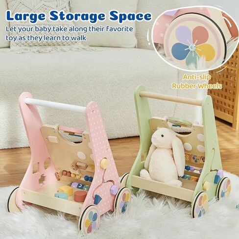 طفل دفع المشي للطفل الرضيع من 6 إلى 12 شهرًا ، لعبة Wooden Baby Walker Push ، وتعلم المشي ، ومشاة الأطفال للفتيات ، ومونتيسوري ووكر مع عجلات in Kuwait