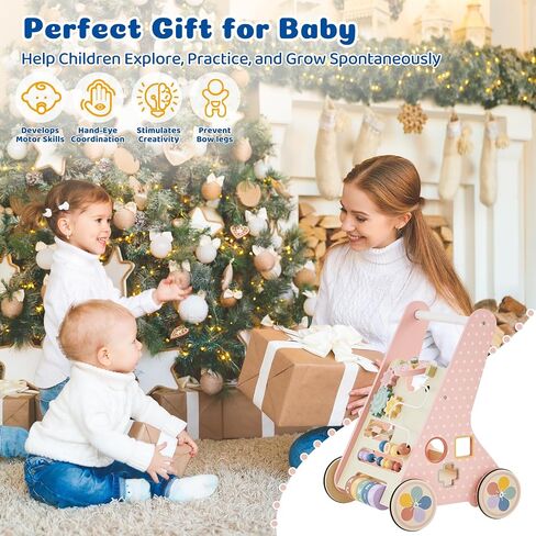 طفل دفع المشي للطفل الرضيع من 6 إلى 12 شهرًا ، لعبة Wooden Baby Walker Push ، وتعلم المشي ، ومشاة الأطفال للفتيات ، ومونتيسوري ووكر مع عجلات in Kuwait