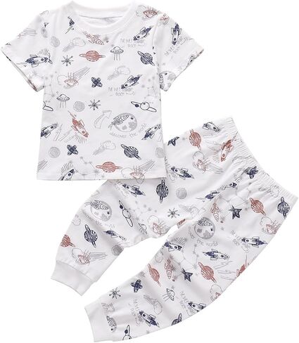 Kids Cotton Pajama Set Short Sleeve Top with Pants Toddler Boys Pjs Sleepwear in Saudi Arabia