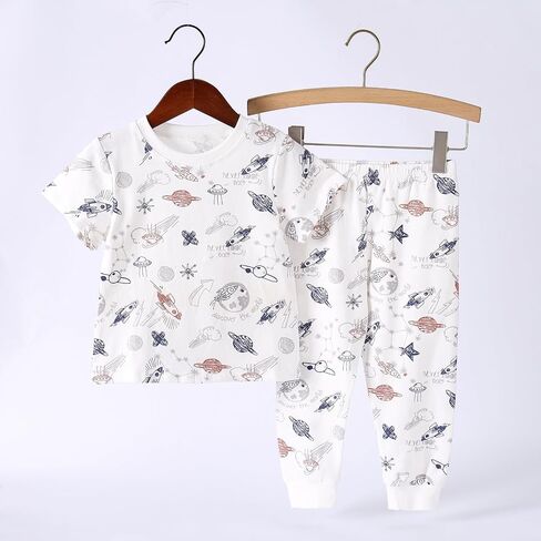 Kids Cotton Pajama Set Short Sleeve Top with Pants Toddler Boys Pjs Sleepwear in Saudi Arabia