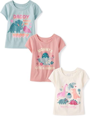 The Children's Place ، Baby Girls ، و Toddler Family ، Mom ، Dad ، Sibling Short Sleeve Graphic Thirts ، Multipacks ، Dino/Family/Daddy 3 Pack in Kuwait