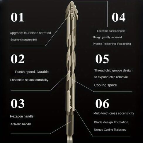 4Pcs High-Strength Eccentric Twist Drill Bit Four-Flute Sawtooth Eccentric Drill Bit Multifunction Drill Bit Set for Concrete/Glass/Brick/Cement/Tile/Wood Tip Size 1/4-1/2 in Saudi Arabia