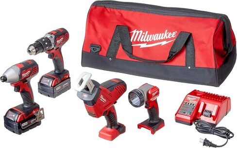 Milwaukee 2695-24 M18 18V Cordless Power Tool Combo Kit with Hammer Drill, Impact Driver, Reciprocating Saw, and Work Light (2 Batteries, Charger, and Tool Case Included) (Renewed) in Saudi Arabia