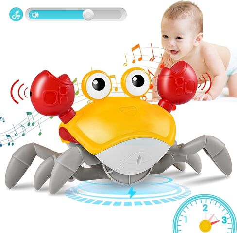 Crawling Crab Baby Toys with Music&Speed Control, Tummy Time Toys for 3 4 5 6 7 8 9 10 11 Boy Girl, Dancing Walking Crawly Crab for Babies Toddler Infant 6-12 12-18 Months Kid 1-3 (Green) in Saudi Arabia