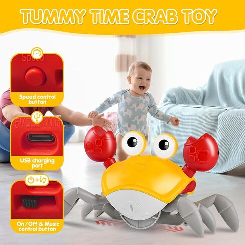 Crawling Crab Baby Toys with Music&Speed Control, Tummy Time Toys for 3 4 5 6 7 8 9 10 11 Boy Girl, Dancing Walking Crawly Crab for Babies Toddler Infant 6-12 12-18 Months Kid 1-3 (Green) in Saudi Arabia