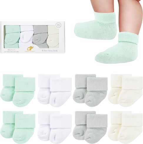 8 أزواج جوارب حديثي الولادة سميكة القطن Terry Turn Cuff Baby Socks 0-6 أشهر هدايا لطيفة لبرايمي بنت بوي in Kuwait