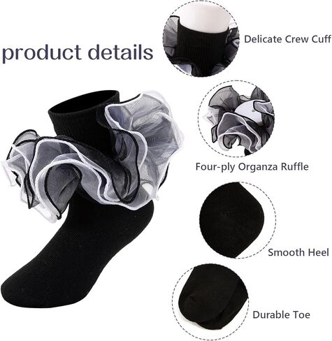 Girls Ruffle Socks Toddler 4-Layer Big Lace Frilly Dress Socks Turn Cuff Fancy Pageant Sock for Baby Girl Little Kids in Saudi Arabia