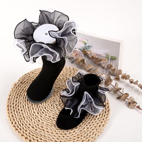Girls Ruffle Socks Toddler 4-Layer Big Lace Frilly Dress Socks Turn Cuff Fancy Pageant Sock for Baby Girl Little Kids in Saudi Arabia