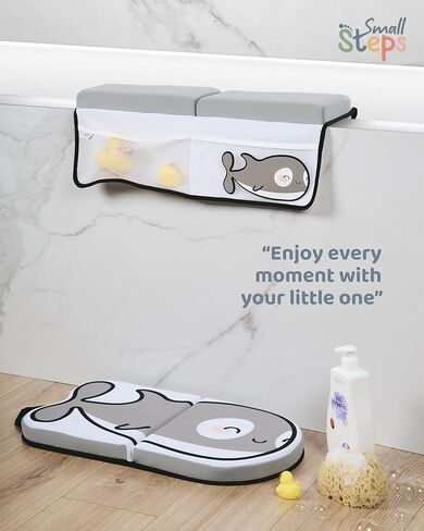 Small Steps Bath Kneeler and Elbow Rest Pad Set – Ergonomic Baby Bath Kneeling Pad with Memory Foam and Non-Slip Design – Orca-Themed Comfort with Handy Pockets for Bathing Babies and Kids in Saudi Arabia