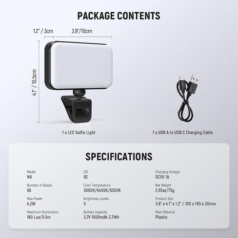 NEEWER Entry Level Version LED Selfie Light, Plastic Clip on Phone Fill Lighting for iPhone, 66 LEDs CRI92 Portable for Computer Laptop Webcam Zoom Video Conference Makeup Recording Streaming, N6 in Saudi Arabia