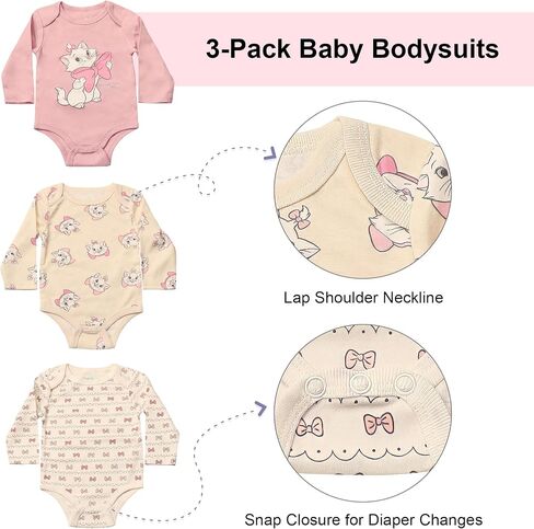 Magic Threadz Disney Clothes Baby Girls Bodysuit 3 pack - Minnie Mouse & Marie من Aristocats Bodysuits Newborn - الرضيع in Kuwait