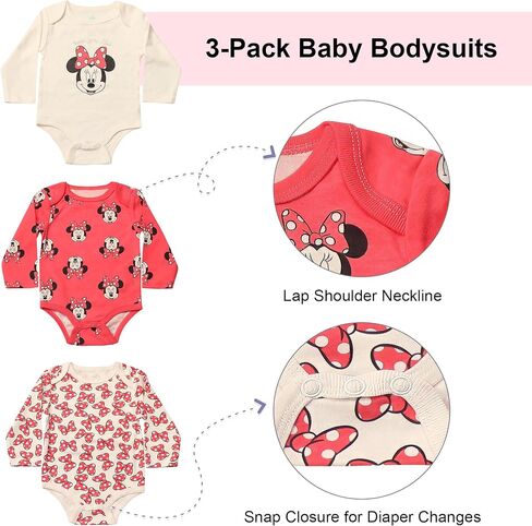 Magic Threadz Disney Clothes Baby Girls Bodysuit 3 pack - Minnie Mouse & Marie من Aristocats Bodysuits Newborn - الرضيع in Kuwait