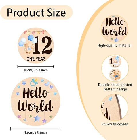 Baby Monthly Milestone Cards-13 علامات مرتبة خشبية على الوجهين على الوجهين مع تصميمات الدب والنجوم ، وبطاقات إعلان الولادة الصغيرة الدببة لدعائم الصور (0-12 شهرًا) ، وتوقيع الطفل الجديد دش الطفل in Kuwait