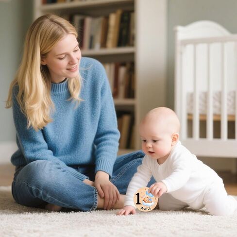 Baby Monthly Milestone Cards-13 علامات مرتبة خشبية على الوجهين على الوجهين مع تصميمات الدب والنجوم ، وبطاقات إعلان الولادة الصغيرة الدببة لدعائم الصور (0-12 شهرًا) ، وتوقيع الطفل الجديد دش الطفل in Kuwait