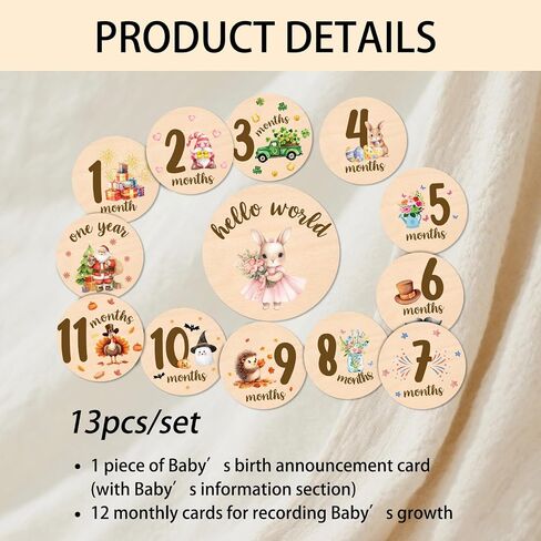 Baby Monthly Milestone Cards Sign - Double Sided Wooden Milestone Cards with Rainbow Design, Wooden Circles Discs for Photo Props Birth Announcement Board, Baby Shower/Gift Newborn Sign Set(13pcs) in Saudi Arabia