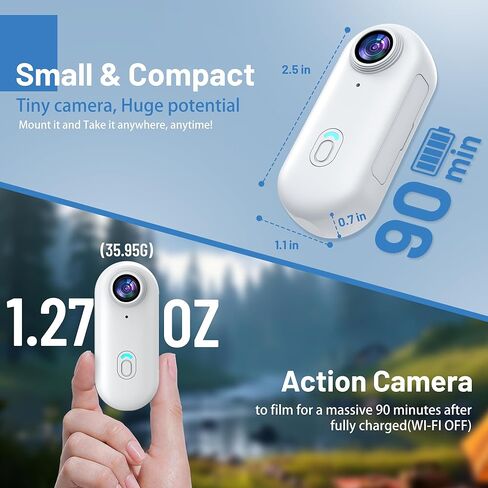 4K Mini WiFi Action Camera 128GB Thumb Pov Portable Body Cam مسجل فيديو يمكن ارتداؤه مع كاميرا الفيديو المقاومة للماء IPX7 ، جبل خوذة ، مغناطيسي ، Pocket Sport DV لركوب الدراجات ، الحيوانات الأليفة ، المدونة (أبيض) in Kuwait