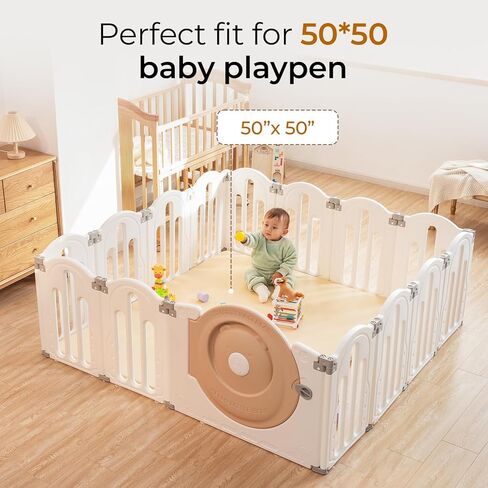 Vegan Leather Baby Play Mat for Floor, 50x50 Thick Foam Soft Padded Playpen Mat with Wipe-Clean and Waterproof Removable Cover for Babies and Toddlers Infants (Beige) in Kuwait