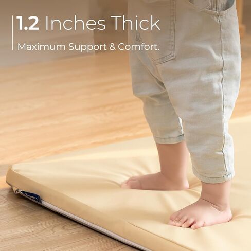 Vegan Leather Baby Play Mat for Floor, 50x50 Thick Foam Soft Padded Playpen Mat with Wipe-Clean and Waterproof Removable Cover for Babies and Toddlers Infants (Beige) in Kuwait
