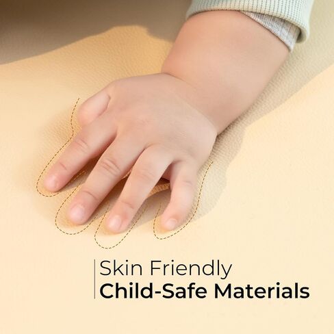 Vegan Leather Baby Play Mat for Floor, 50x50 Thick Foam Soft Padded Playpen Mat with Wipe-Clean and Waterproof Removable Cover for Babies and Toddlers Infants (Beige) in Kuwait