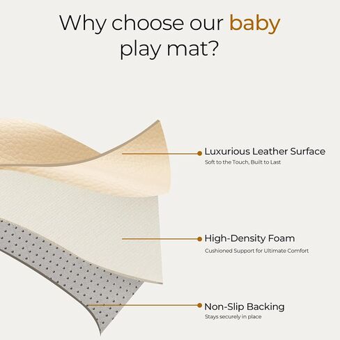 Vegan Leather Baby Play Mat for Floor, 50x50 Thick Foam Soft Padded Playpen Mat with Wipe-Clean and Waterproof Removable Cover for Babies and Toddlers Infants (Beige) in Kuwait