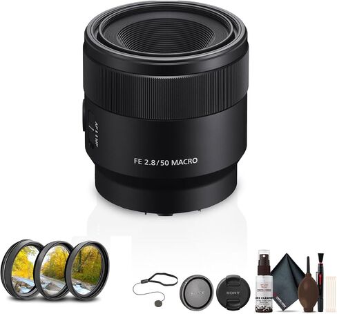 Sony Fe 50mm F/2.8 Macro Lens (SEL50M28) + Cleaning Kit + Lens Filter Kit + Lens Cap in Saudi Arabia