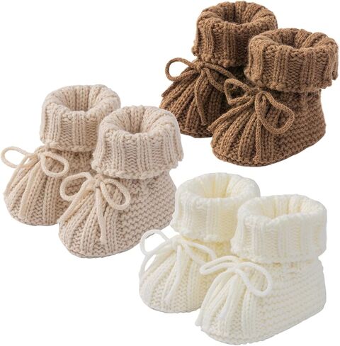 Baby Booties Newborn Soft Knit Sock Shoes for 0-6 Months Infant Girl Boy First Walking 3 Pack in Saudi Arabia