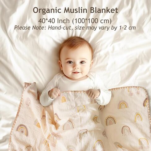 Baby Blanket with Dotted Double Layers Muslin Soft Swaddle Blanket Cotton Neutral Receiving Blankets for Toddler Baby Quilt Throw Blanket Bed Throw Blanket for Newborn Unisex 40x40 Inch-Rainbow in Kuwait