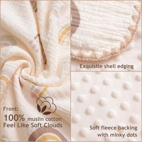 Baby Blanket with Dotted Double Layers Muslin Soft Swaddle Blanket Cotton Neutral Receiving Blankets for Toddler Baby Quilt Throw Blanket Bed Throw Blanket for Newborn Unisex 40x40 Inch-Rainbow in Kuwait