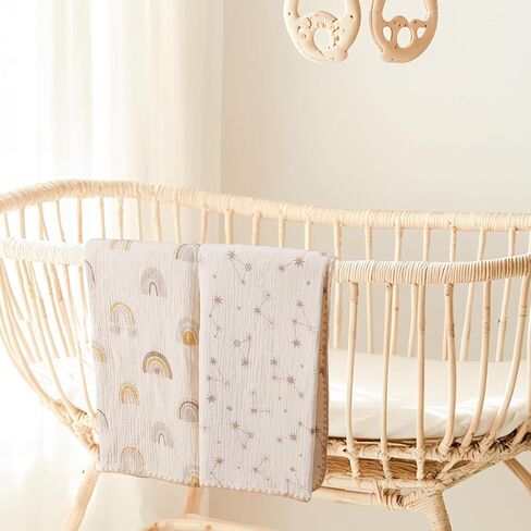 Baby Blanket with Dotted Double Layers Muslin Soft Swaddle Blanket Cotton Neutral Receiving Blankets for Toddler Baby Quilt Throw Blanket Bed Throw Blanket for Newborn Unisex 40x40 Inch-Rainbow in Kuwait