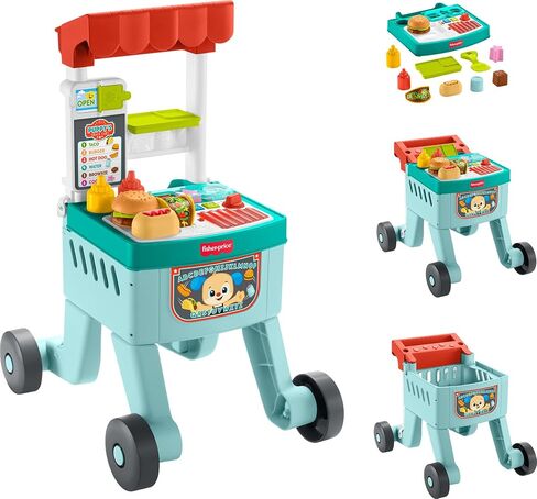 Fisher-Price Baby Push Toy 4-in-1 Cart Cart Carty Activity Walker ، 14 قطعة للتظاهر باللعب الرضع الذين تتراوح أعمارهم بين 6 أشهر ، نسخة متعددة اللغة in Kuwait