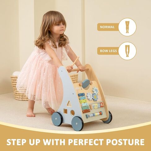 Pink Wooden Push Pull Sent to Stand Walker - مركز نشاط التعلم القابل للتعديل - تعلم الطفل المشي - هدية تعليمية لطفلة أو فتاة in Kuwait