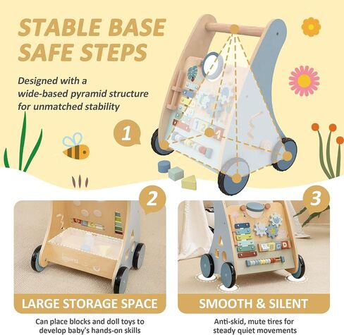 Pink Wooden Push Pull Sent to Stand Walker - مركز نشاط التعلم القابل للتعديل - تعلم الطفل المشي - هدية تعليمية لطفلة أو فتاة in Kuwait