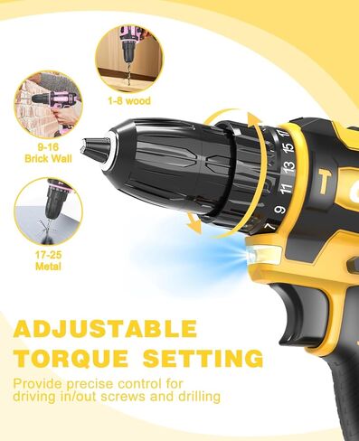مجموعة الحفر اللاسلكية OUBA ، 12.8V LITHIUM LON POWER DRILLALL مع البطارية والشاحن ، وسرعان متغيران ، 3/8 "تشاك بدون مفتاح ، 25+3 إعداد عزم الدوران ، LED مدمج ، تدريبات كهربائية للمنزل (أصفر) in Kuwait