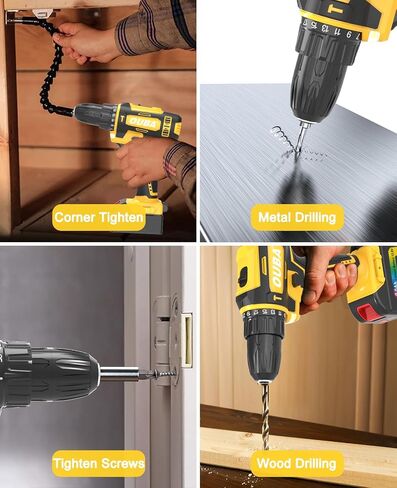 مجموعة الحفر اللاسلكية OUBA ، 12.8V LITHIUM LON POWER DRILLALL مع البطارية والشاحن ، وسرعان متغيران ، 3/8 "تشاك بدون مفتاح ، 25+3 إعداد عزم الدوران ، LED مدمج ، تدريبات كهربائية للمنزل (أصفر) in Kuwait