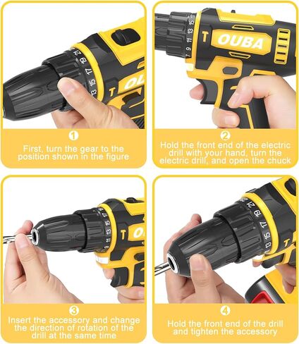 مجموعة الحفر اللاسلكية OUBA ، 12.8V LITHIUM LON POWER DRILLALL مع البطارية والشاحن ، وسرعان متغيران ، 3/8 "تشاك بدون مفتاح ، 25+3 إعداد عزم الدوران ، LED مدمج ، تدريبات كهربائية للمنزل (أصفر) in Kuwait